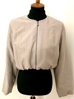 SCANLAN THEODORE Draped Bomber Jacket Contrast Collar in Ice NEW with Tags - XS